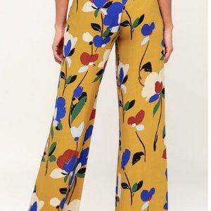 Lulu's Mustard Floral Wide Leg Pants